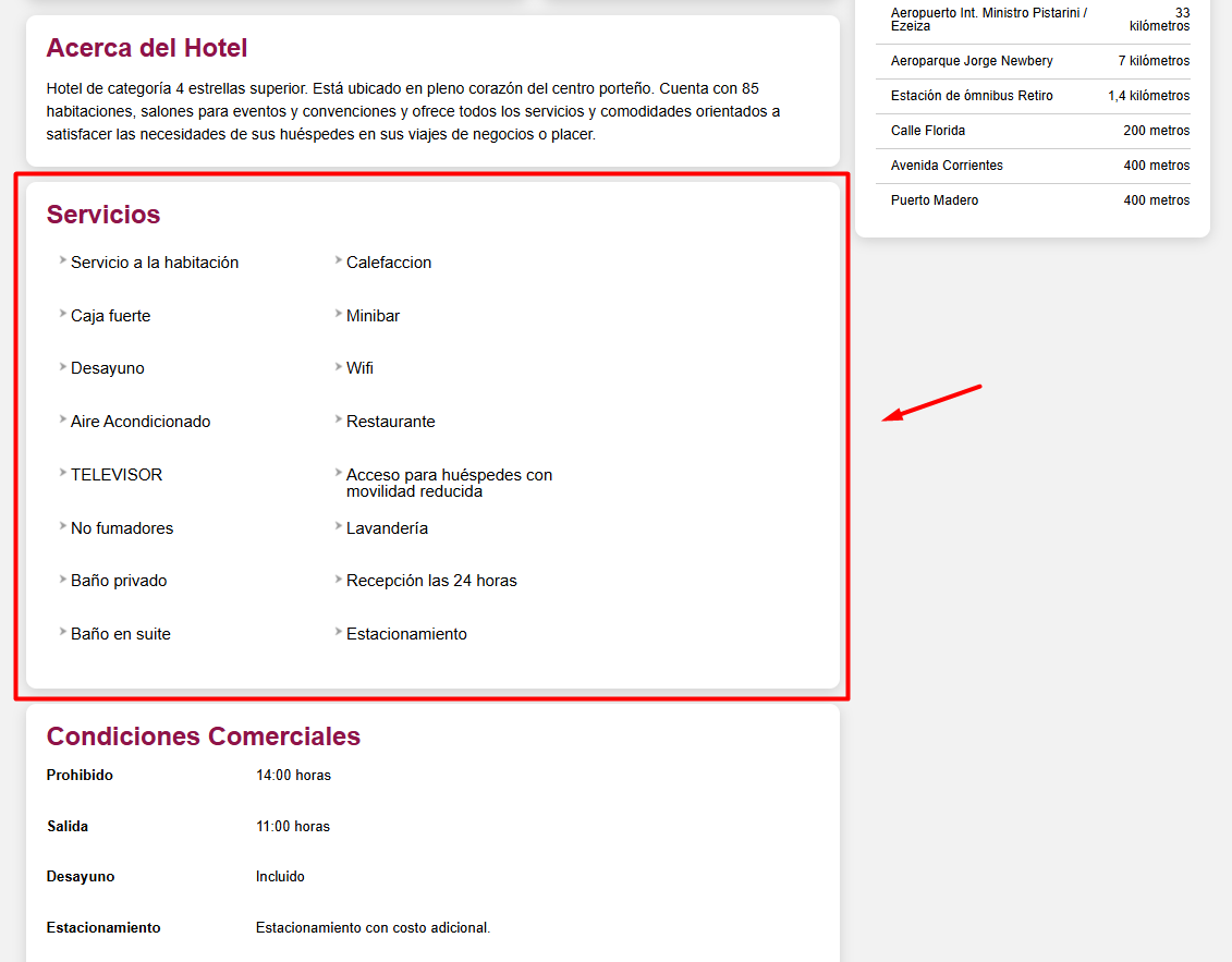 Opciones de visibilidad para Servicios