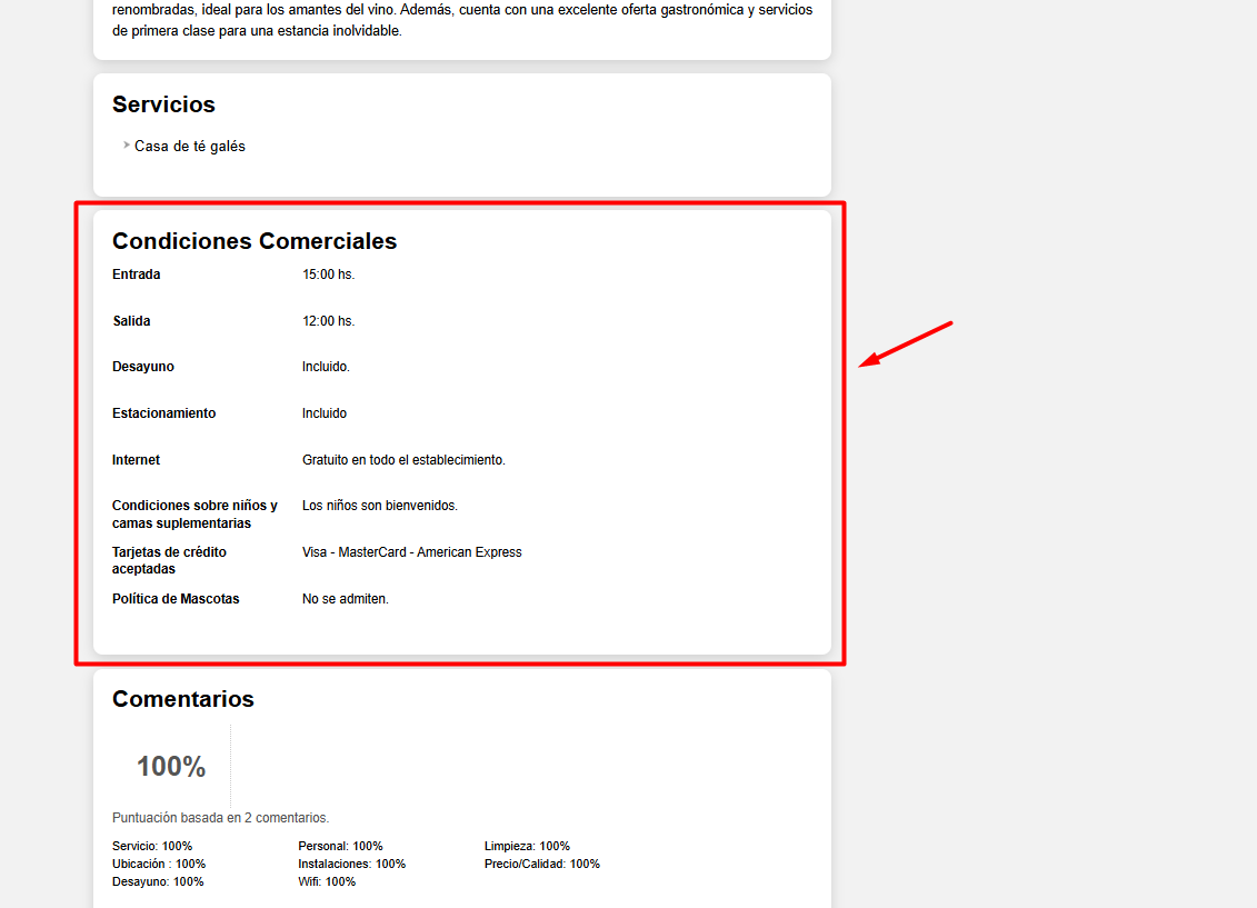 Opciones de visibilidad para Condiciones comerciales