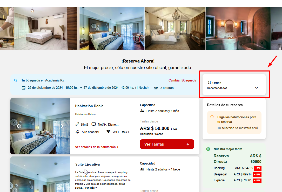Opciones de visibilidad para Filtro Orden