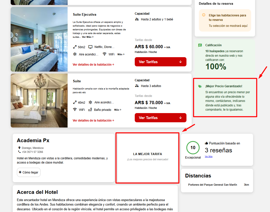 Opciones de visibilidad para Mejor precio garantizado
