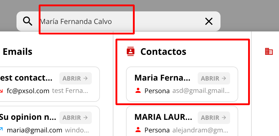 Omnibox en la columna de Contactos