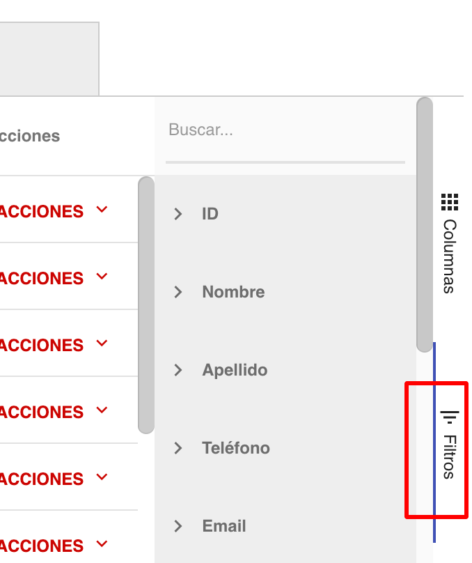 Filtros en la aplicación Contactos