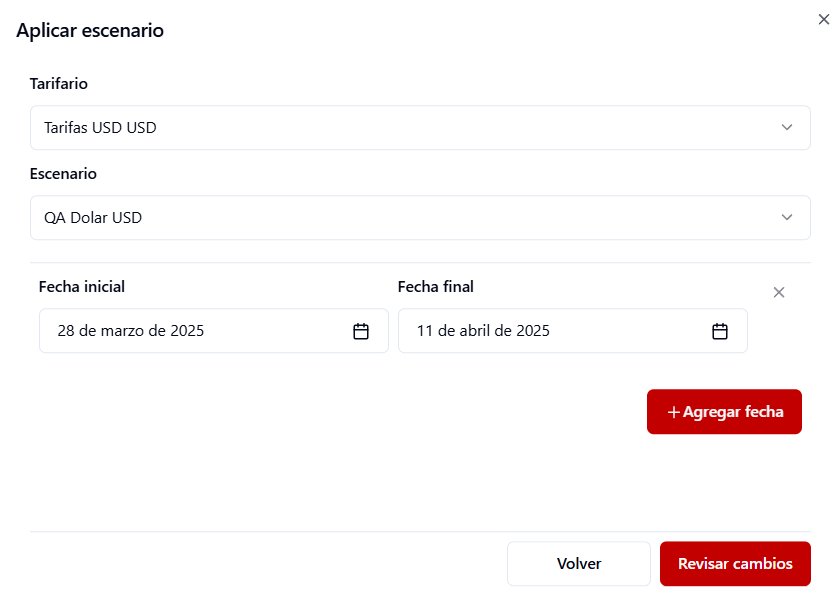 Revisión de cambios antes de aplicar un escenario