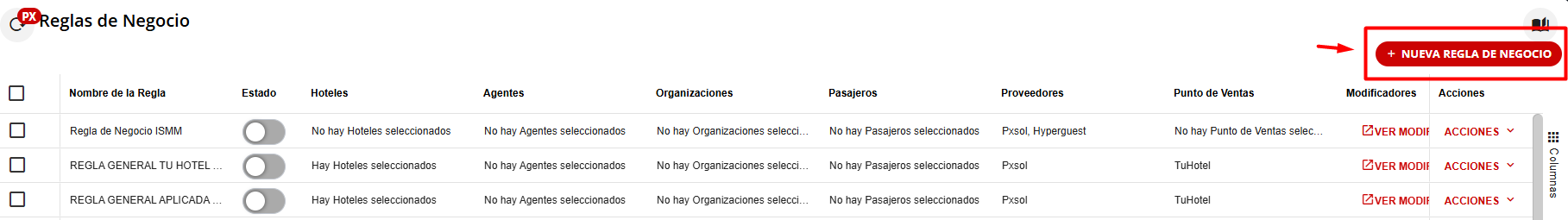 Botón para crear una nueva regla de negocio