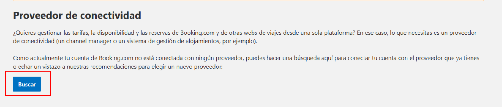 Captura de pantalla de Booking.com extranet - selección de proveedor Channex.io