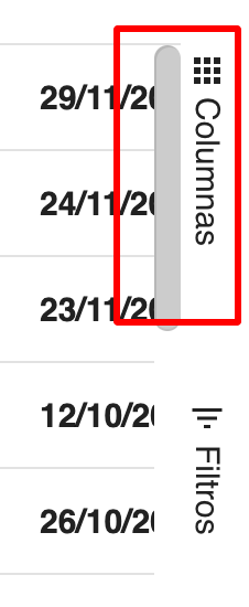 Menú de personalización - Opción Columnas