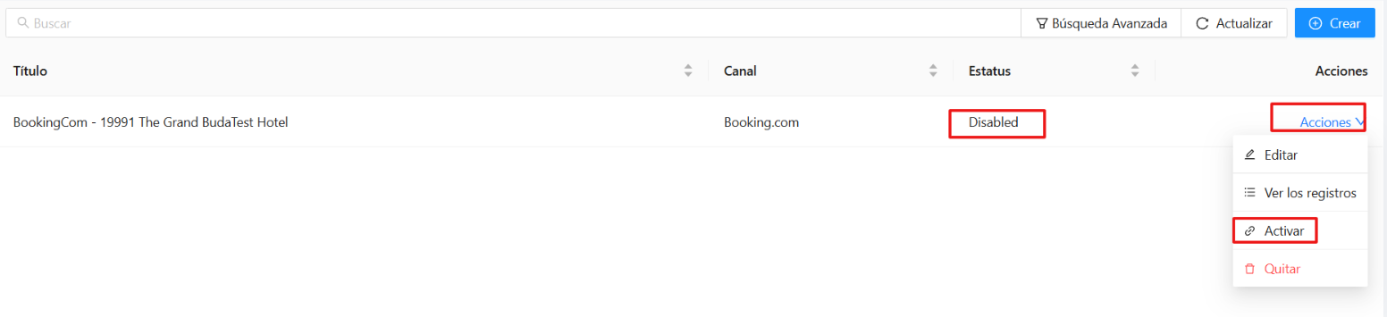 Activación y opciones del canal