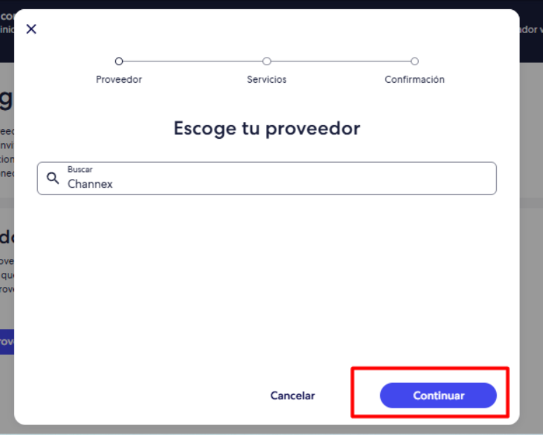 Seleccionar proveedor Channex