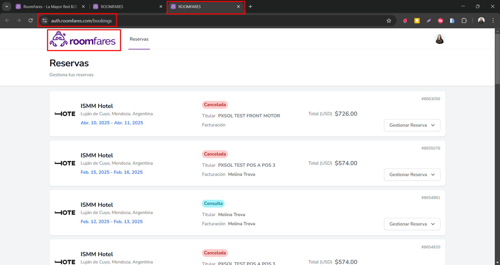 Sección Mis Reservas con marca blanca