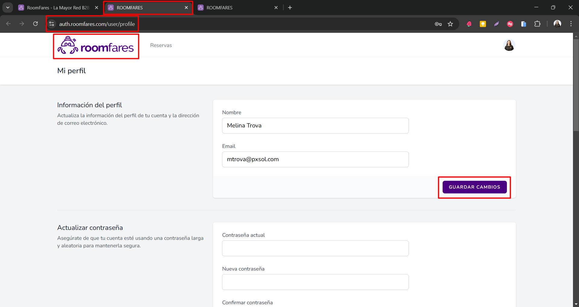 Sección Mi Cuenta con marca blanca