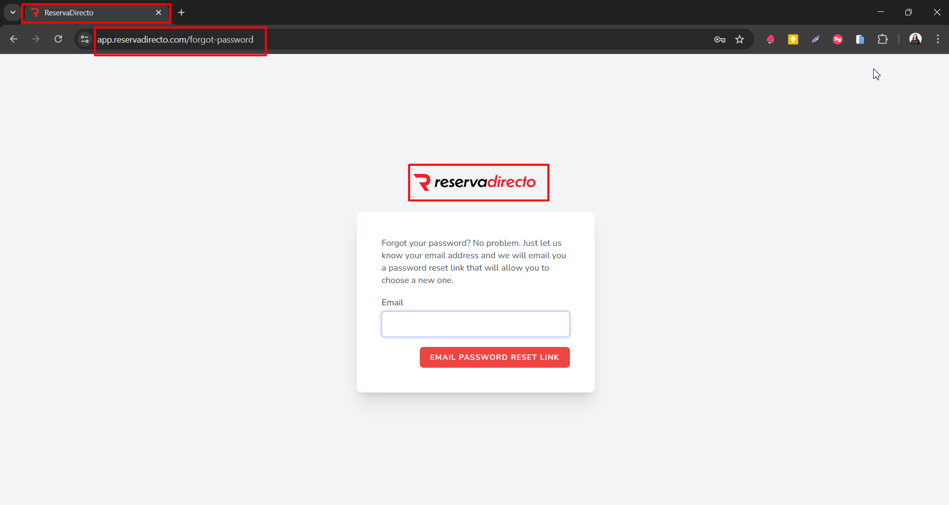 Restablecer contraseña de Reserva Directo