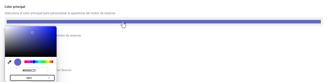 Selector de color principal en el motor de reservas