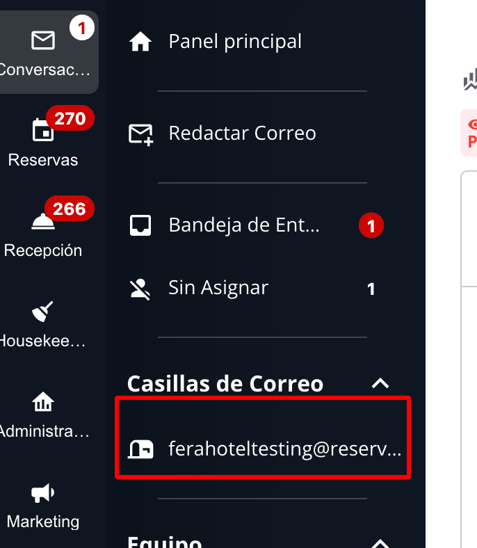 Ejemplo de interfaz de usuario con acceso limitado a casillas de correo