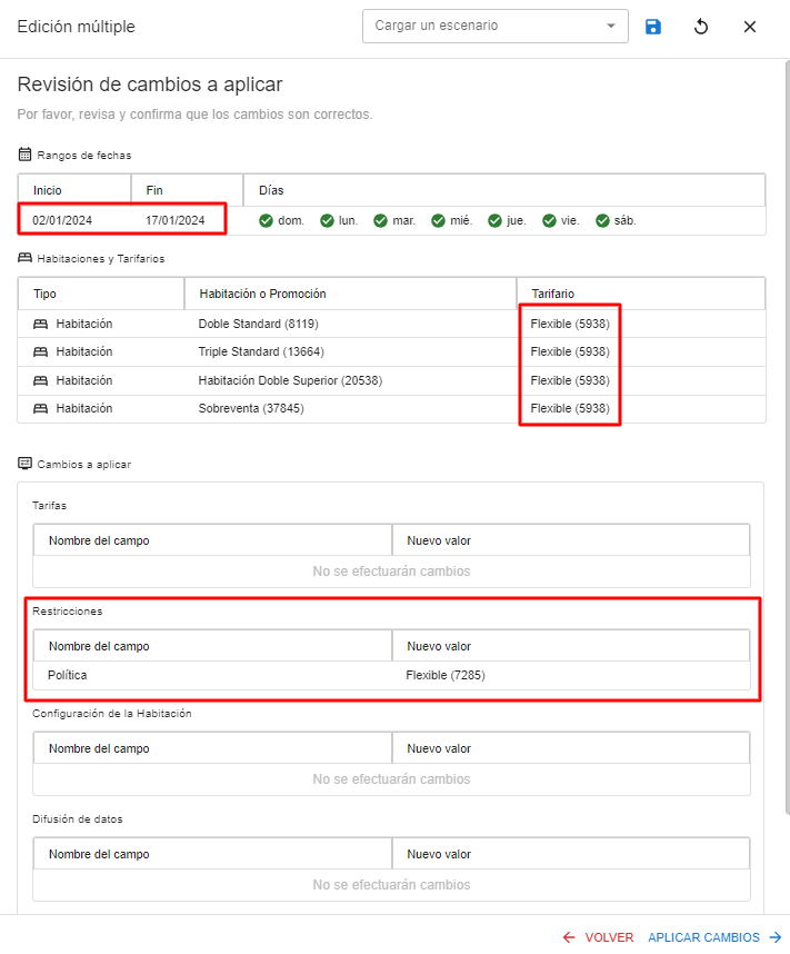 Ventana de revisión y aplicación de cambios