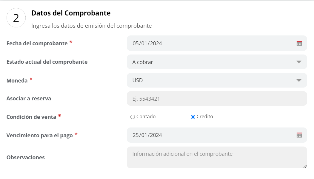 Datos del comprobante