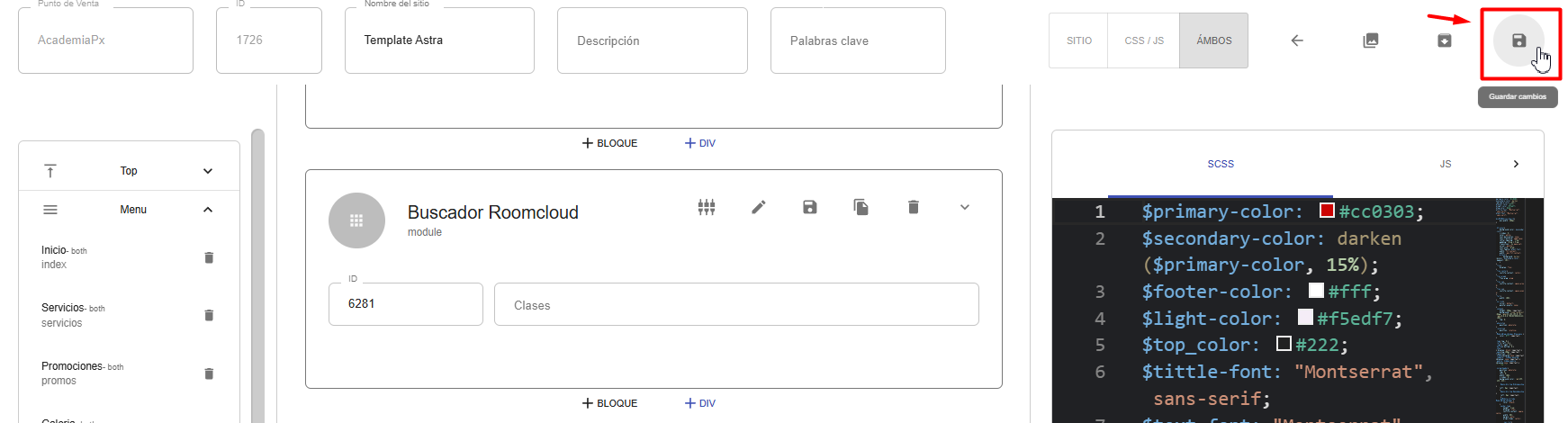 Botón para guardar los cambios realizados