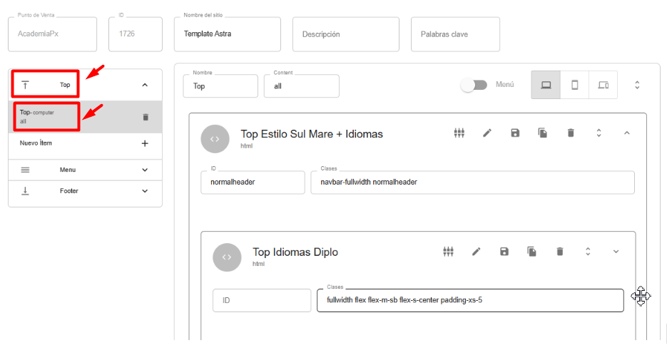 Secuencia de clics para acceder a Top computer
