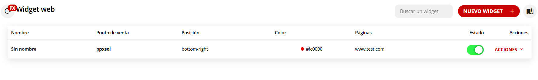 Captura de pantalla mostrando la opción de editar el widget