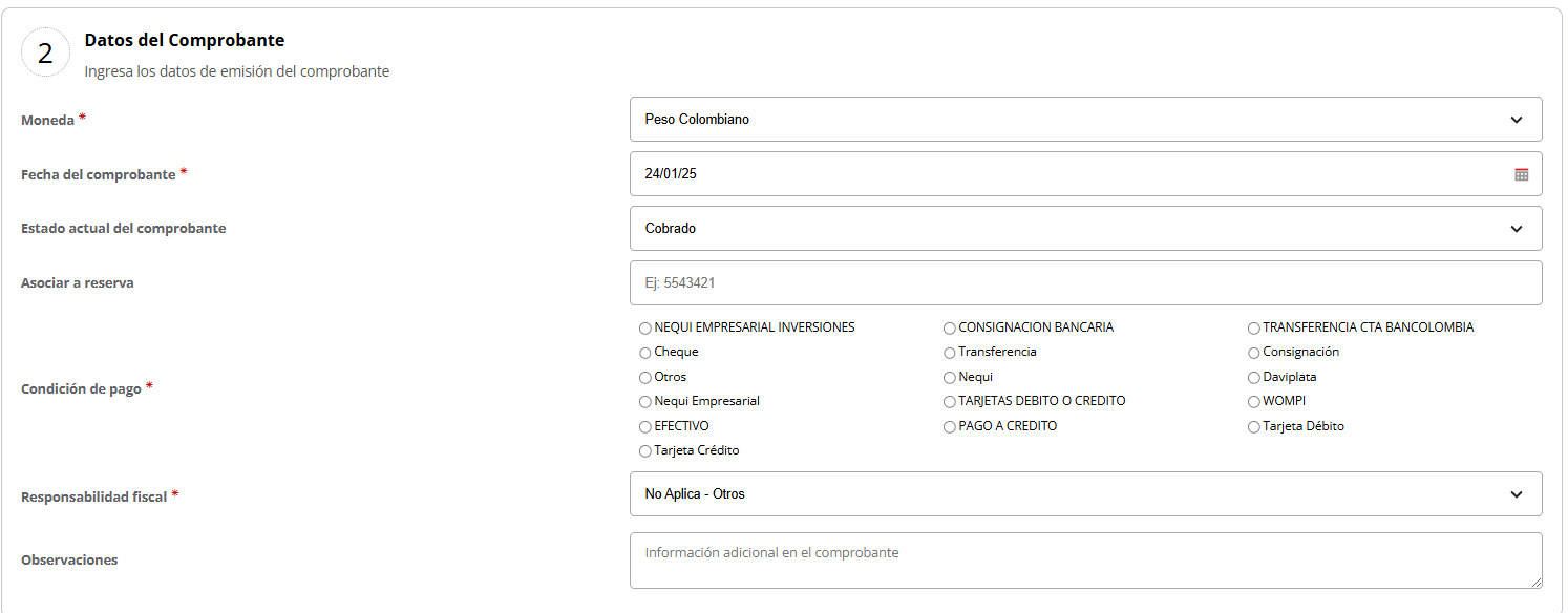 Campos de datos generales del comprobante