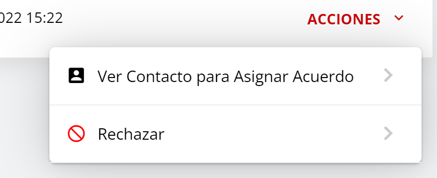Opciones para Aceptar o Rechazar una solicitud de acuerdo