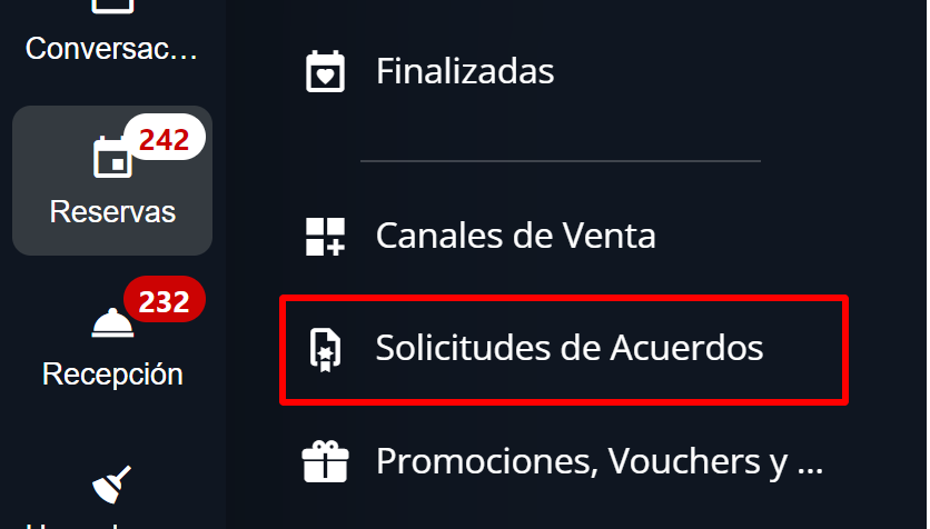 Acceso a Solicitudes de Acuerdo desde el menú Reservas