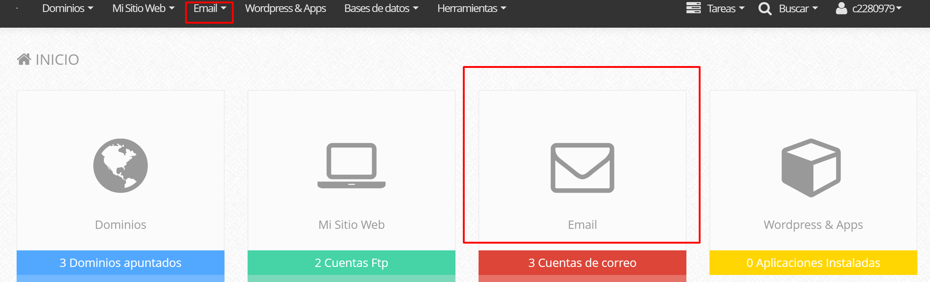Sección Email en Ferozo