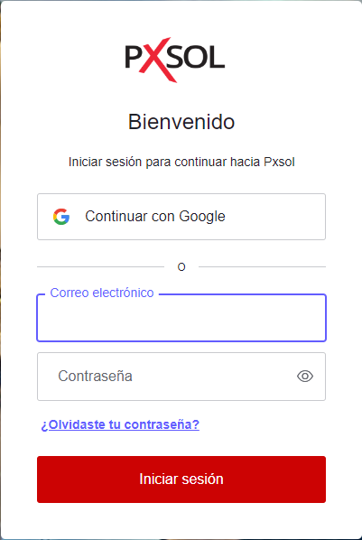Pantalla de inicio de sesión de Pxsol