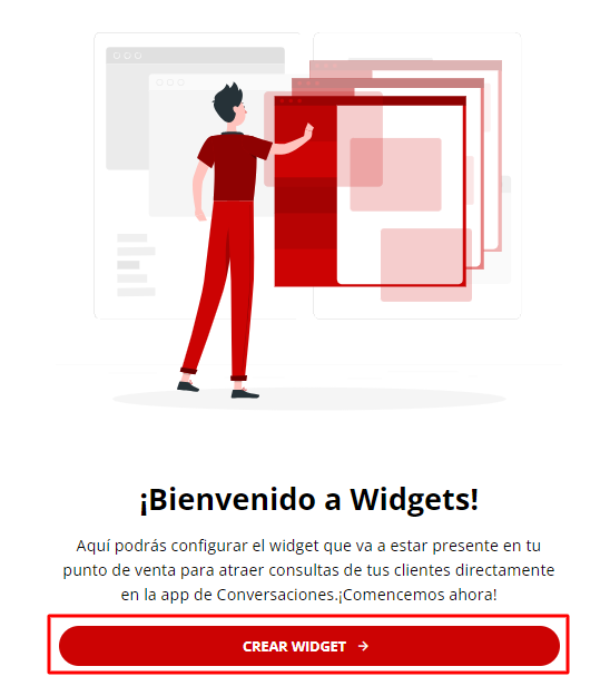 Captura de pantalla: Botón 'Crear Widget' resaltado.