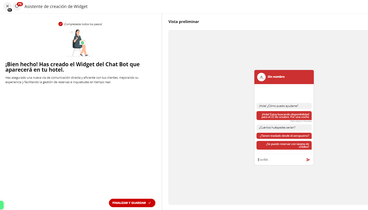 Vista previa del widget configurado.