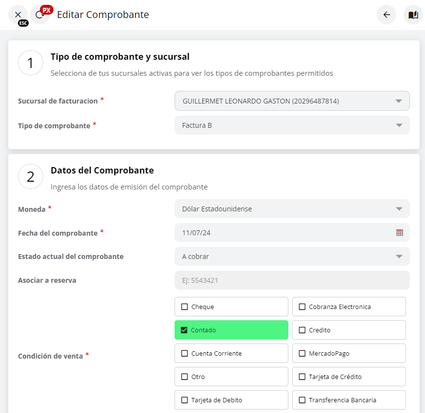 Formulario de datos de facturación