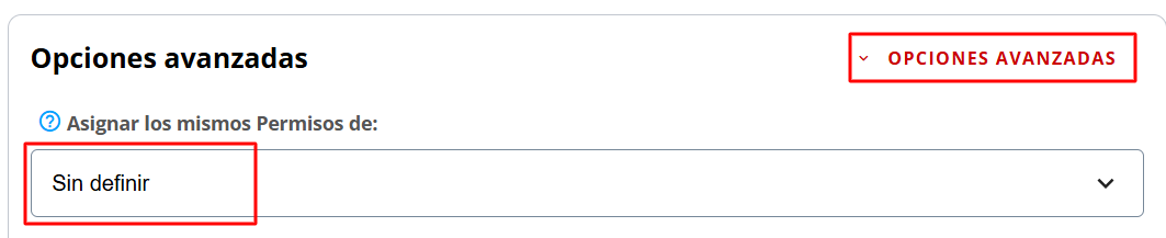 Opciones avanzadas de permisos