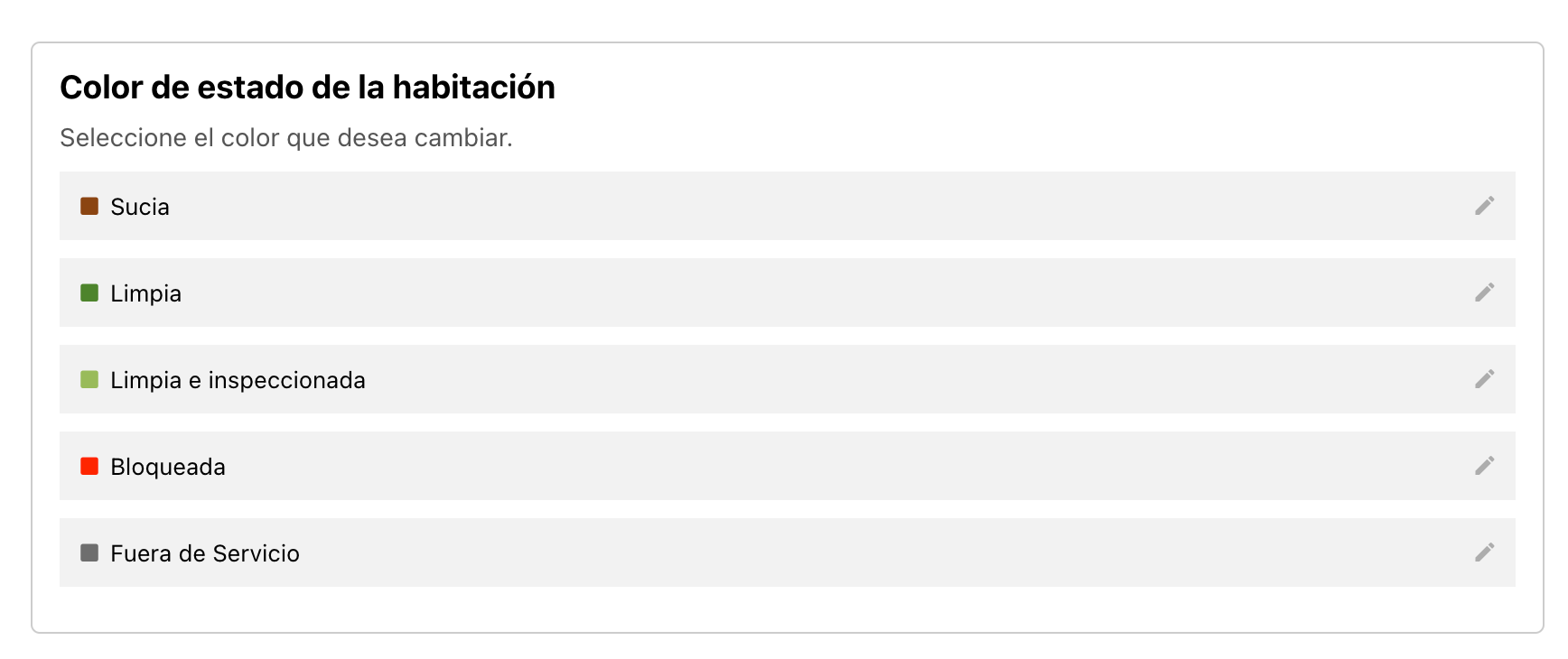 Ventana de edición de colores para estados de habitaciones