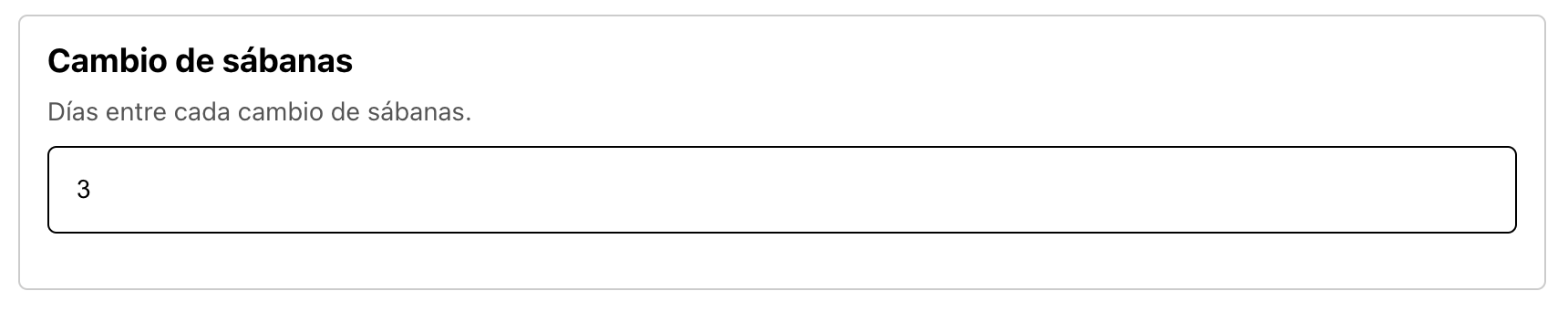 Configuración de días de cambio de sábanas