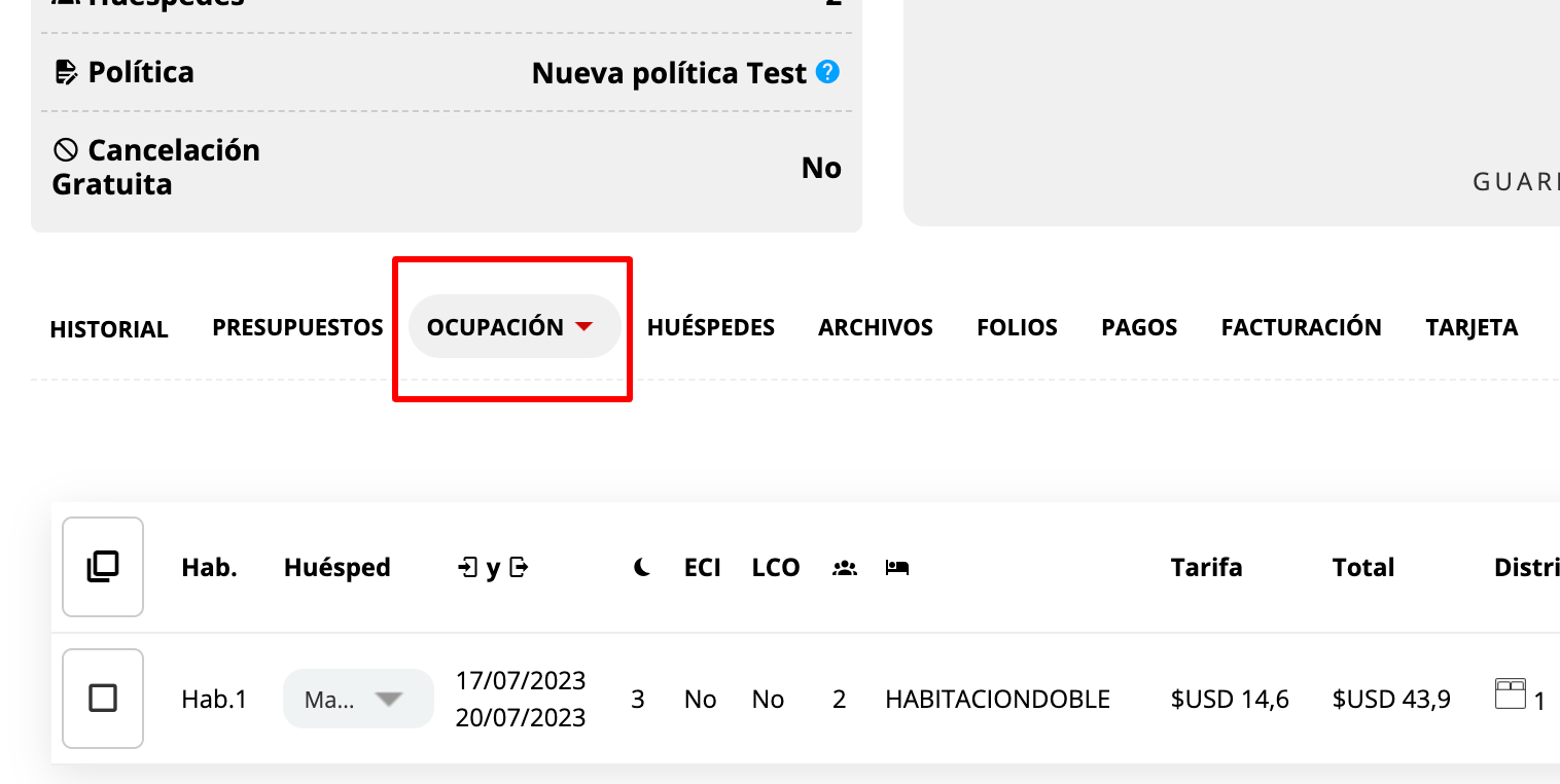 Sección Ocupación de la reserva