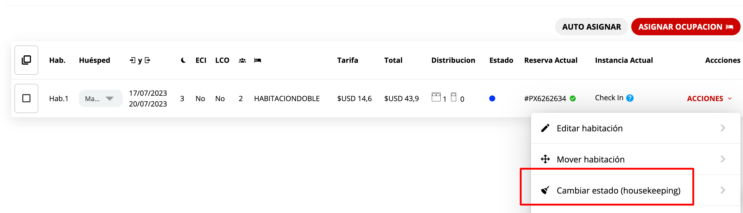 Menú Acciones - Cambiar estado