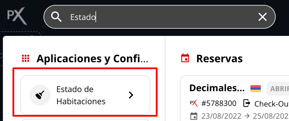 Captura de pantalla de la aplicación Estado de Habitaciones