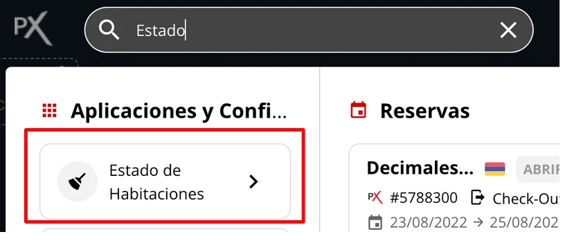 Interfaz de la aplicación Estado de Habitaciones con el buscador omnibox señalado