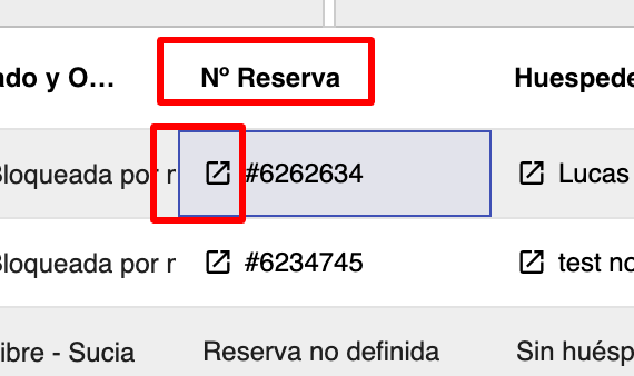 Detalle de la aplicación Estado de Habitaciones donde se señala el número de reserva para acceder a los detalles de la misma
