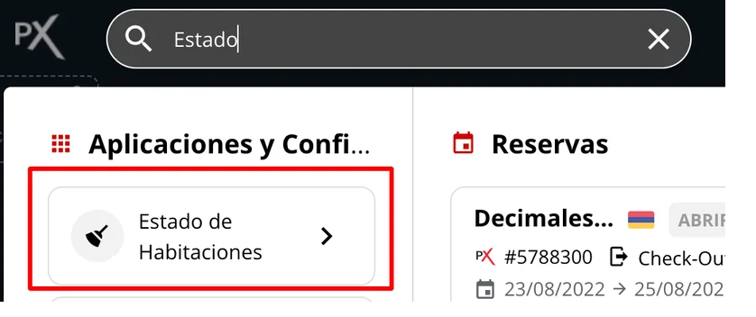 Captura de pantalla de la aplicación Estado de Habitaciones