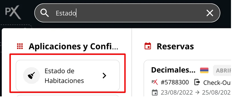 Interfaz de la aplicación Estado de Habitaciones