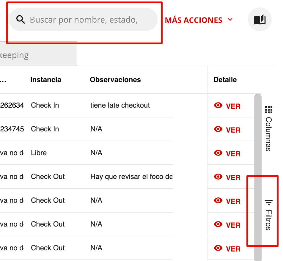 Buscador y filtros de habitaciones