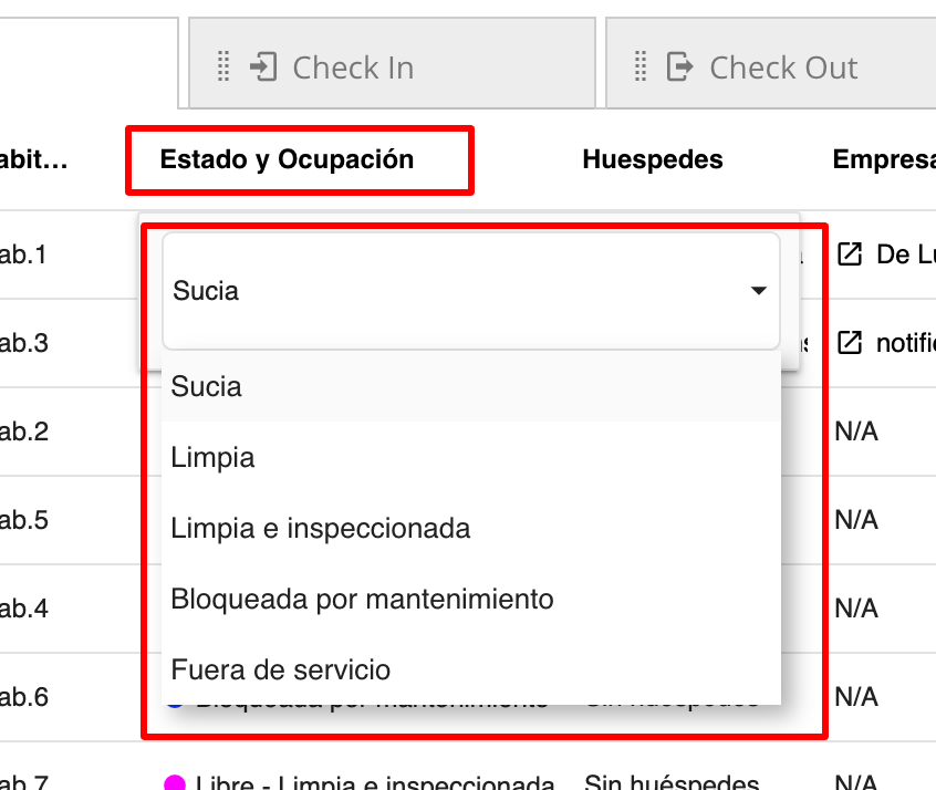 Cambio de estado de habitación