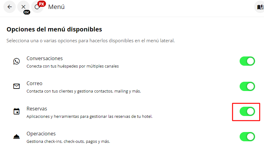 Switch de Reservas apagado