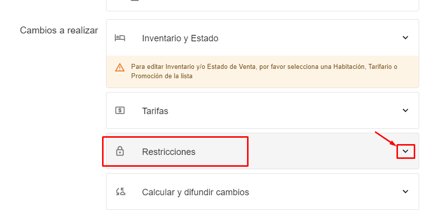 Sección de restricciones