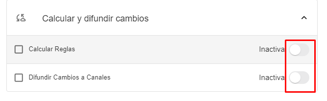 Detalle de la sección Calcular y difundir cambios.