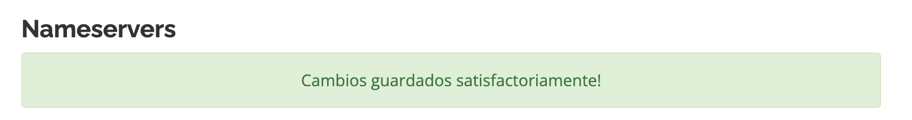 Mensaje de confirmación del cambio de Nameservers