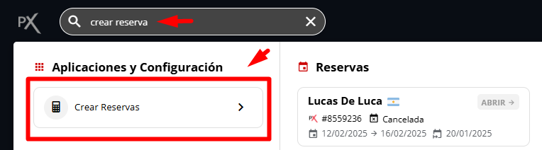 Acceso a Crear Reservas desde el omnibox