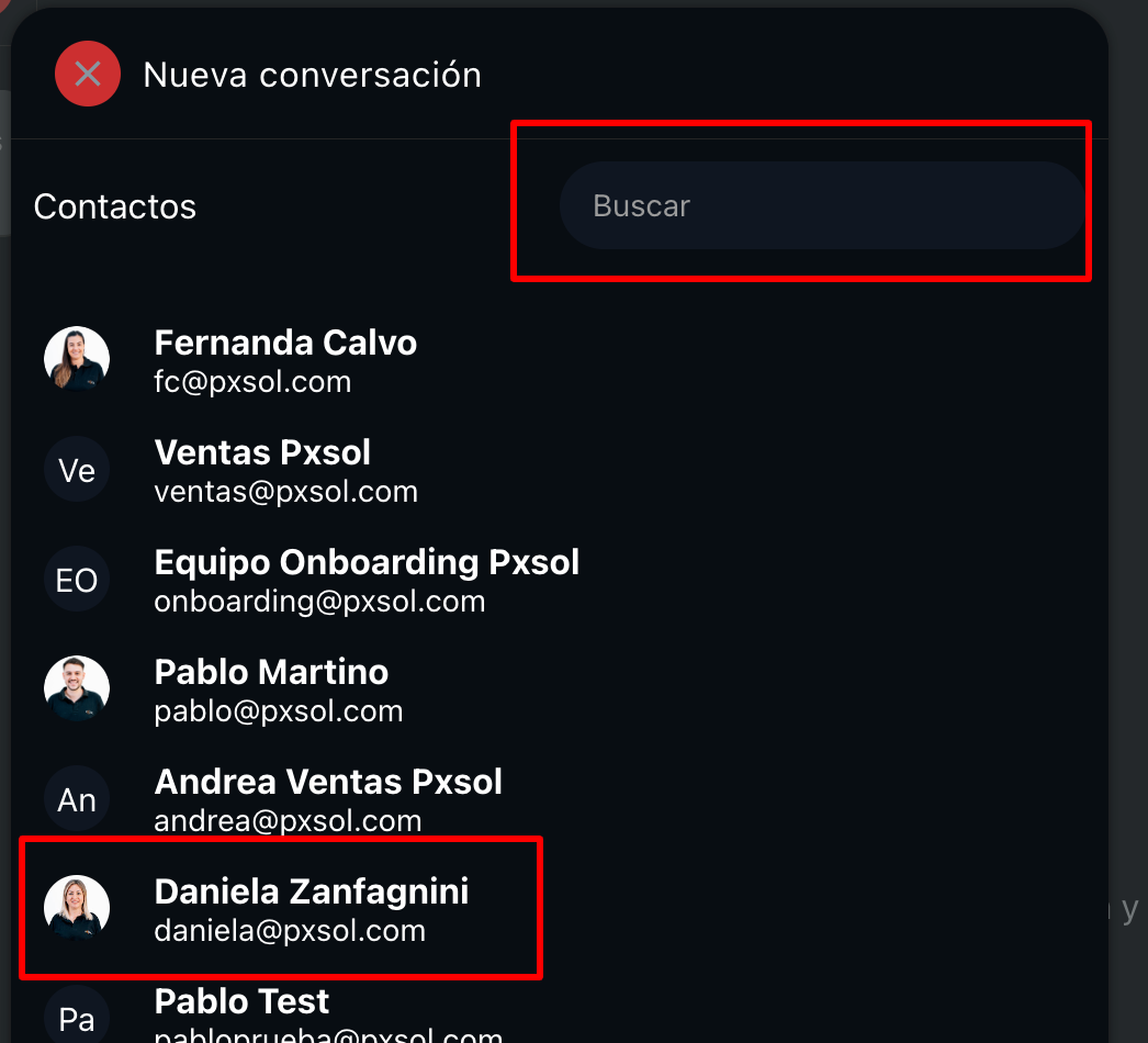 Búsqueda y selección de un usuario para chatear