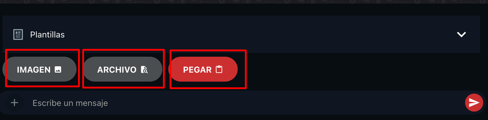Opción para adjuntar archivos o pegar contenido
