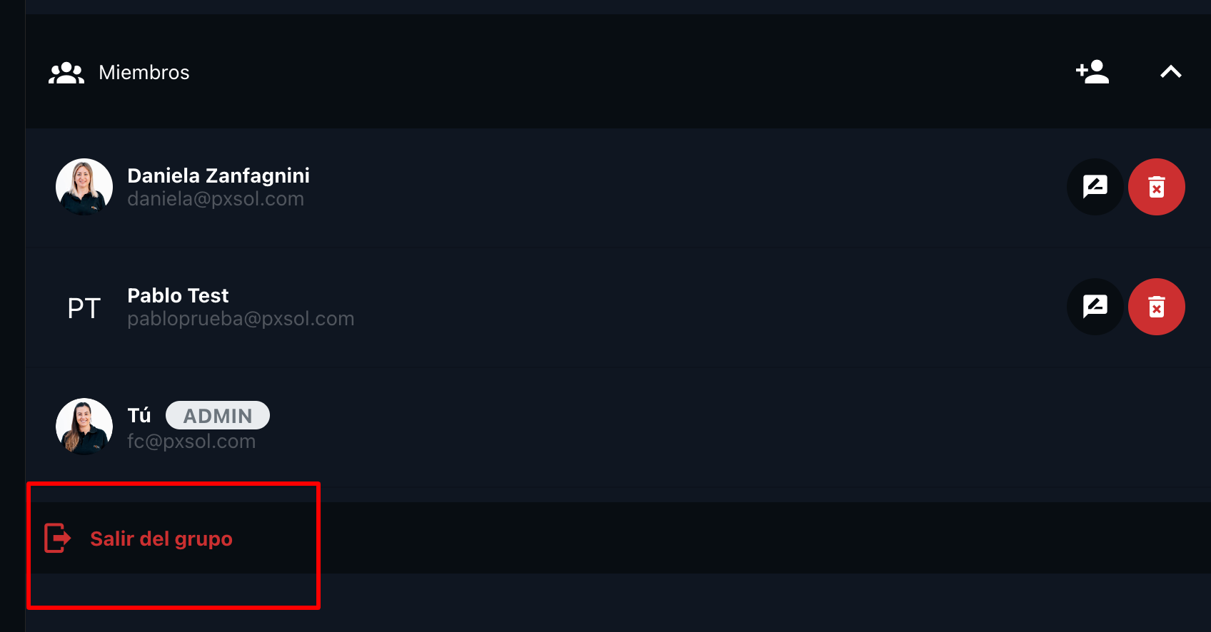 Botón Salir del Grupo